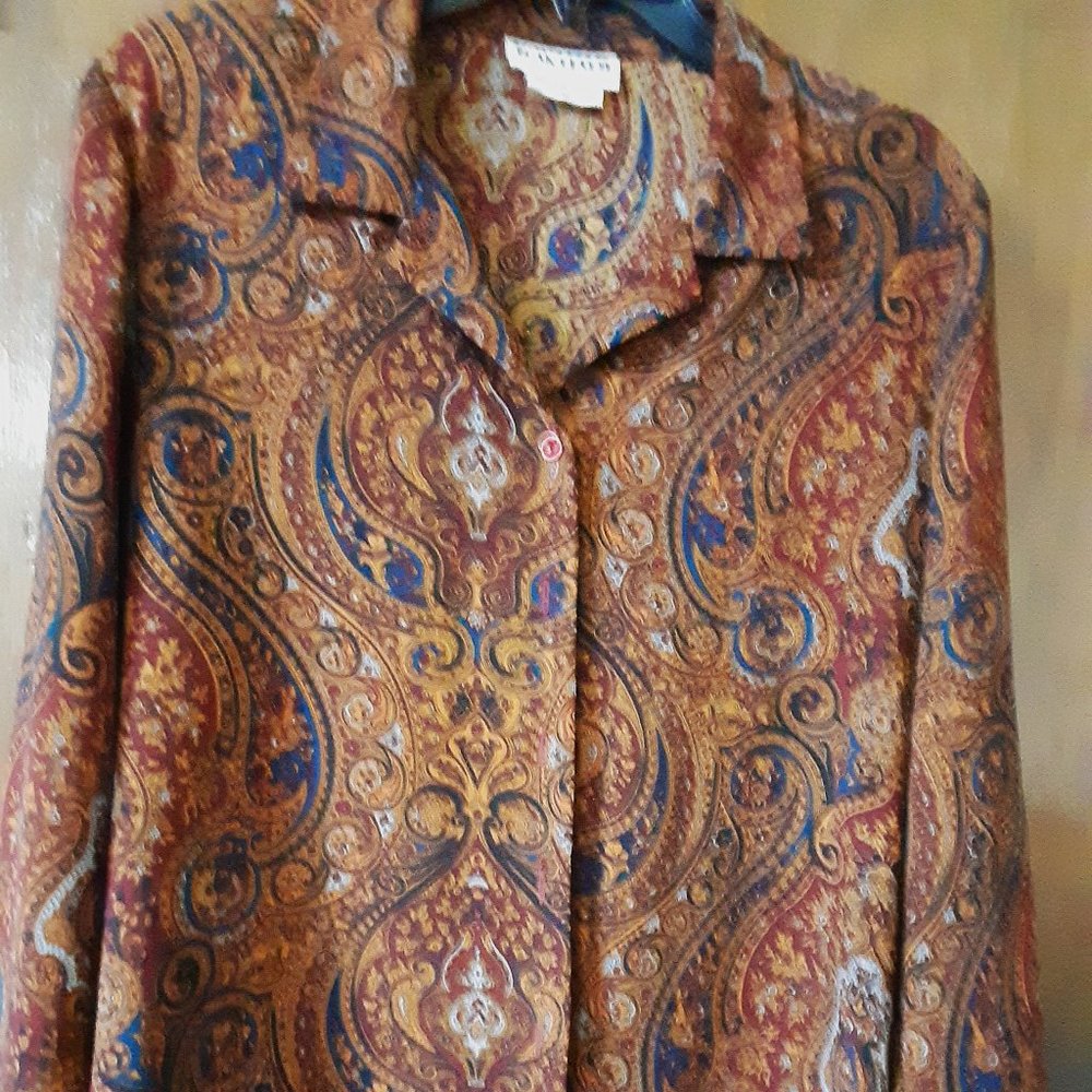LONG SLEEVE MULTI-COLORED PAISLEY BLOUSE